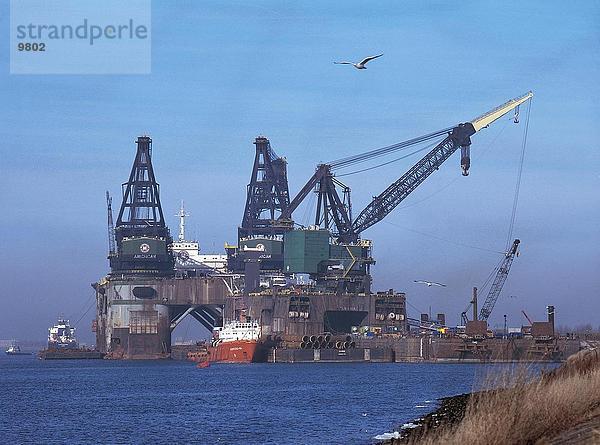 Frachtschiff und Kran am Hafen  Europoort  Hafen von Rotterdam  Rotterdam  Niederlande