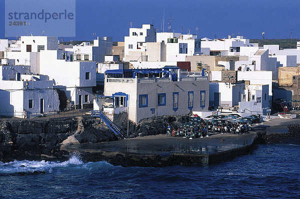 hoch oben Gebäude Küste Ansicht Flachwinkelansicht Kanaren Kanarische Inseln Winkel Fuerteventura Spanien