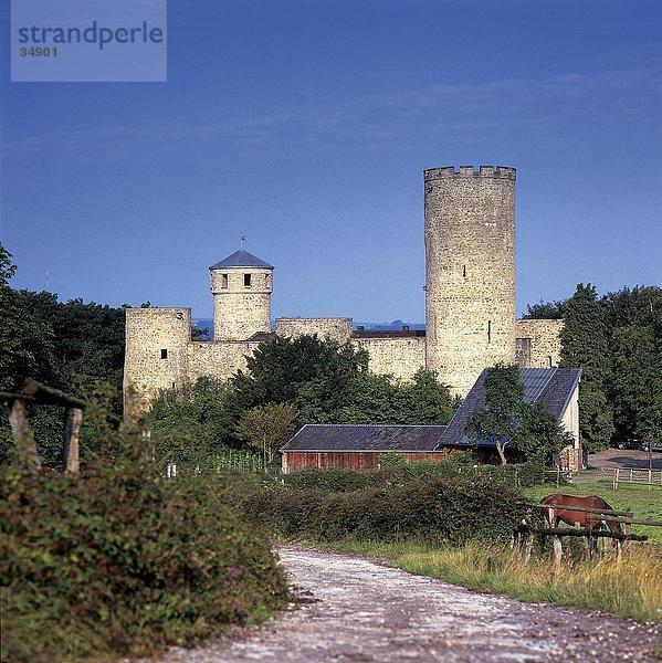 Burg umgeben von Bäumen  Laufenburg Schloss  Düren  Nordrhein-Westfalen  Deutschland