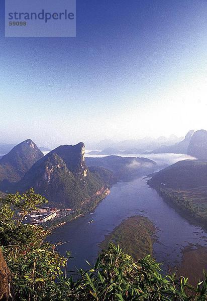 Luftbild von Fluss in Landschaft  Li Jiang River  Guanxi Province  China