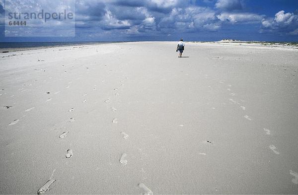 Rückansicht des eine Person zu Fuß auf dem Strand  Amrum  Deutschland