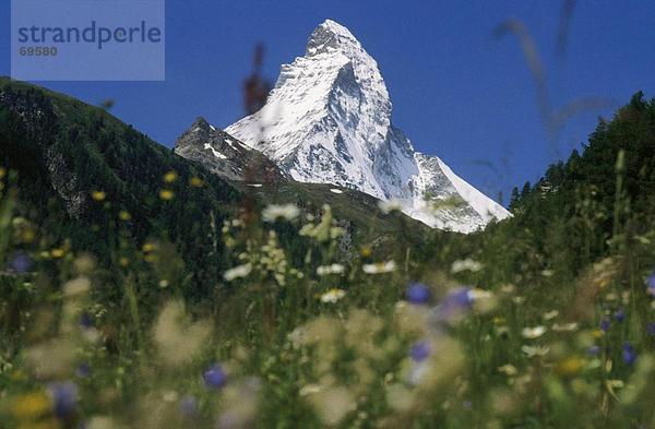 Untersicht einer verschneiten Mountain Peak  Matterhorn  Zermatt  Schweiz