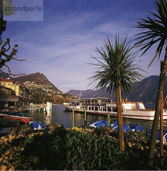 10015399  Passagier Boot  Lugano  Schweiz  Europa  Monte Bre  Schweiz  Europa  Tessin  Überblick