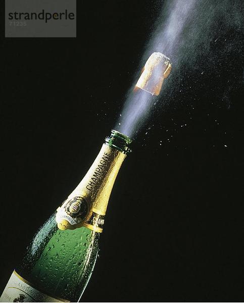 10036417  Champagner  Flasche  fliegen  Stecker  Getränke  Studioaufnahme