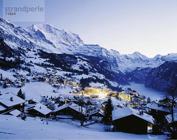 10077418  Bern  Dämmerung  Dämmerung  Panorama  Schweiz  Europa  Ski-Ort  Überblick  Wengen  winter
