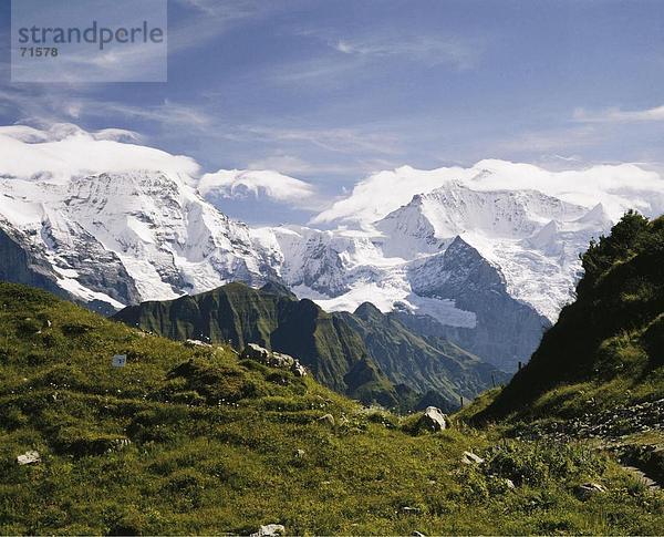 Panorama Landschaftlich schön landschaftlich reizvoll Berg Alpen Berner Oberland Kanton Bern Mönch Schweiz