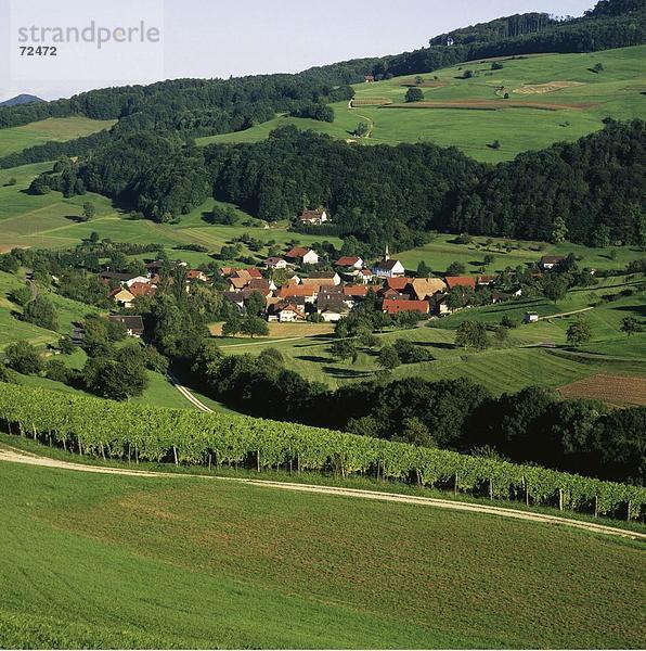 Landschaftlich schön landschaftlich reizvoll Europa Wohnhaus Baum Gebäude Dorf Wiese Draufsicht Schweiz