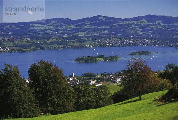 Landschaftlich schön landschaftlich reizvoll Europa Meer Insel Draufsicht Schweiz Kanton Zürich