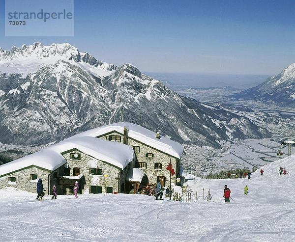 10449534  Bergrestaurant  Landschaft  Pizol  Rhine Valley  Sargans  Schweiz  Europa  Skifahrer  Skigebiet  Ski  Ski-Hütte  S