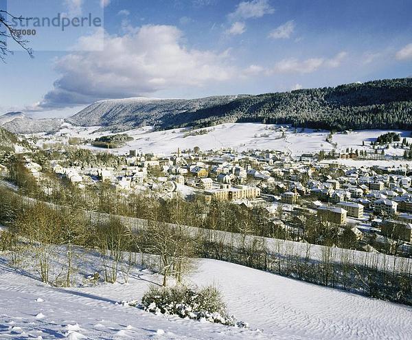Europa Winter Hügel Wald Dorf Holz Draufsicht Schweiz