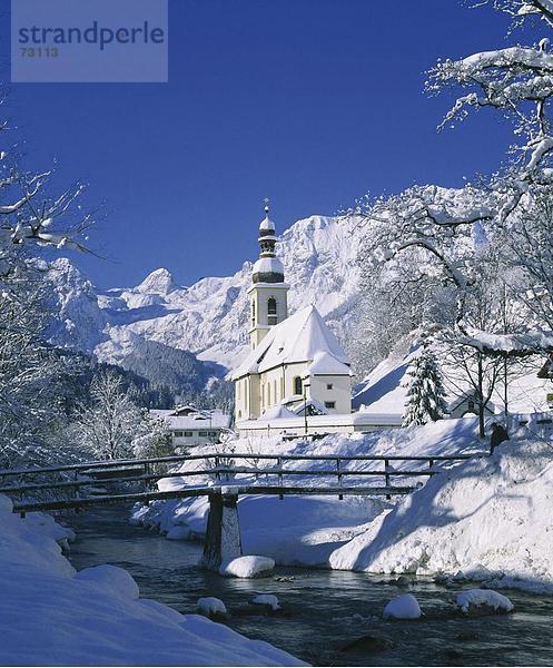 10454564  Creek  Bach  Berchtesgaden  Berge  Deutschland  Europa  Oberbayern  Kirche  Ramsau  Schnee  Winter