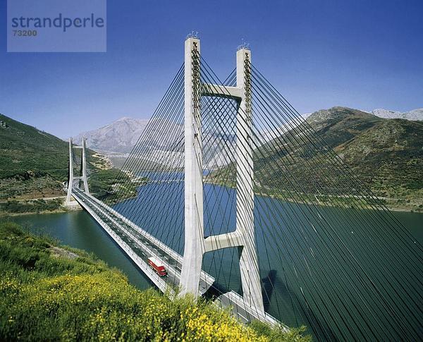 10473826  Architektur  Brücke  Brücke  Calatrava  Hängebrücke  Modern  Provinz Leon  Spanien  Europa  Stausee