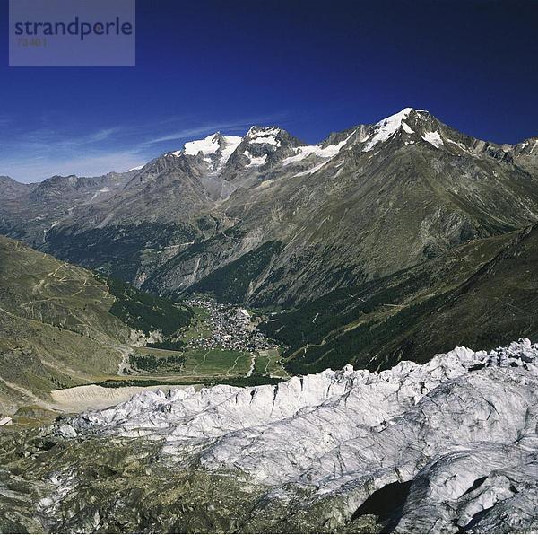 10499900  Landschaft  Gebirge  Feegletscher  Saas Fee  Tal  Überblick  Wallis  Schweiz  Europa
