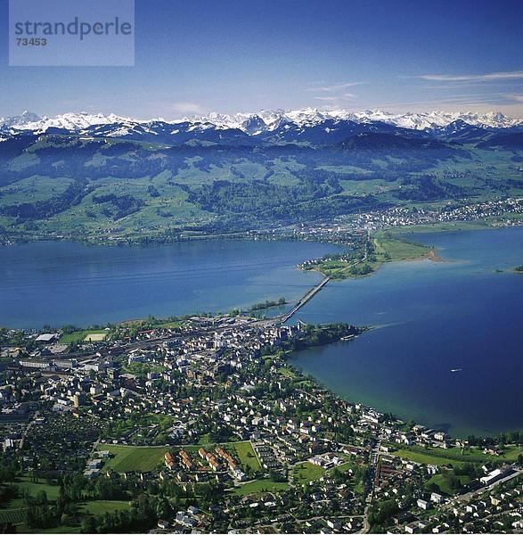 10502001  Landschaft  Zürich-See  Meer  Alpen  Luftaufnahme  Luftaufnahme  Pfaffikon  Rapperswil  Lake dam  Schwyz  St. Gallen  Swi