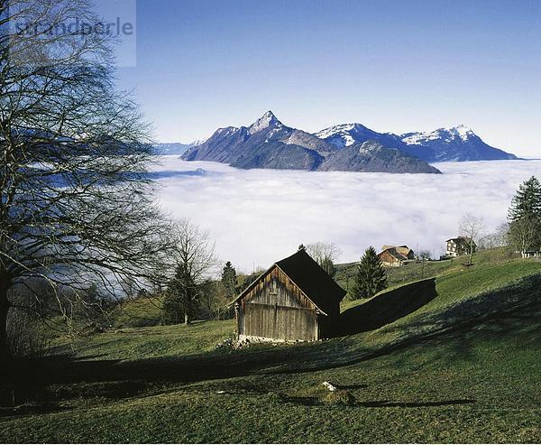 10545076  Alp Alp  Hütte  Berge  Nebel  Nebelmeer  Rigi-massiv  Schweiz  Europa  Schwyz  Ibergeregg