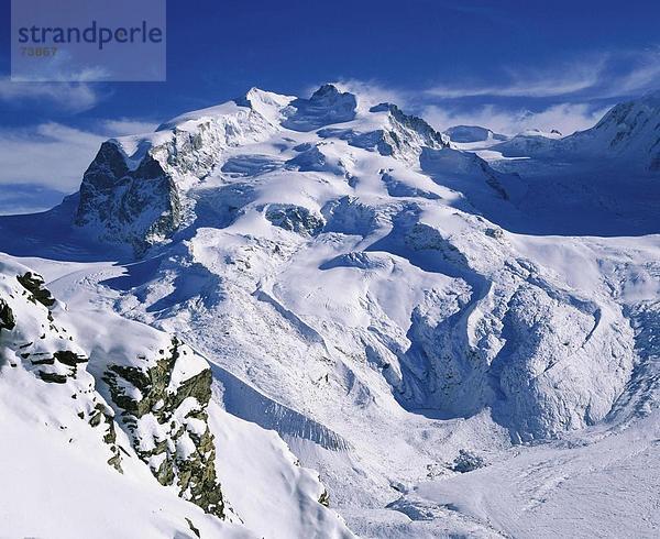 Panorama Landschaftlich schön landschaftlich reizvoll Europa Berg Winter Alpen Ansicht Monte Rosa Schweiz