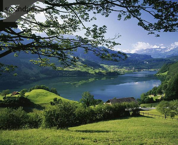 Landschaftlich schön landschaftlich reizvoll Europa Berg See Meer Draufsicht Kanton Obwalden Schweiz