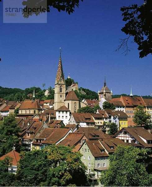 Europa baden Stadt Großstadt Kirche Ansicht Altstadt Schweiz