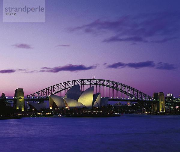 Nacht Gebäude Küste Meer Brücke Kultur Australien Abenddämmerung New South Wales Dämmerung bei Nacht