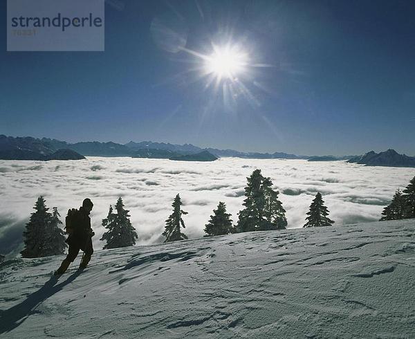 10643722  alpine  Alpen  Gegenlicht  Mann  Meer Nebel  Rigi  Schweiz  Europa  Ski  Schneeschuhwandern  Schneeschuhe  Schneeschuh walkin