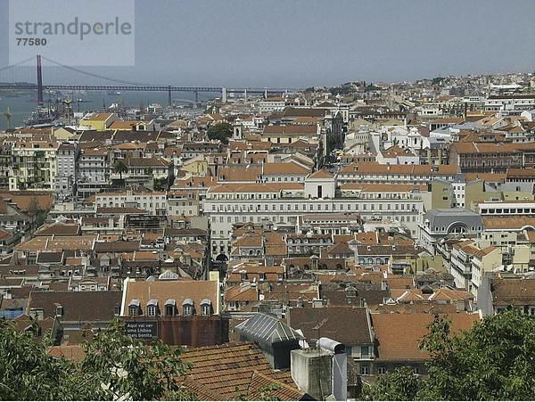 10649687  Baixa  Brücke  Dächer  Hängebrücke  Küste  Lissabon  Portugal  Stadt  Stadt  Überblick