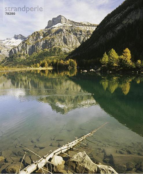 Felsbrocken Landschaftlich schön landschaftlich reizvoll Europa Berg Steilküste See Natur Alpen Herbst Schweiz Kanton Wallis