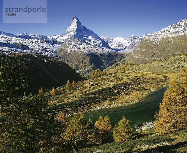 Landschaftlich schön landschaftlich reizvoll Berg Matterhorn Alpen Herbst Sehenswürdigkeit Bergsee Kanton Wallis