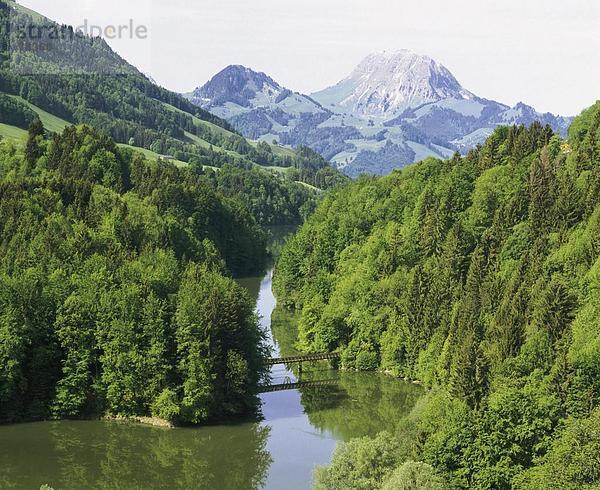 Landschaftlich schön landschaftlich reizvoll Europa Berg Brücke fließen Fluss Schweiz