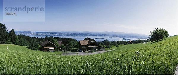Weitwinkel Panorama Landschaftlich schön landschaftlich reizvoll Europa Meer Bauernhof Hof Höfe Schweiz