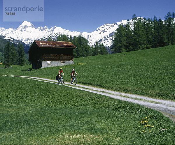 Freizeit Berg Fahrrad Rad gehen Alpen Feldweg Kanton Wallis