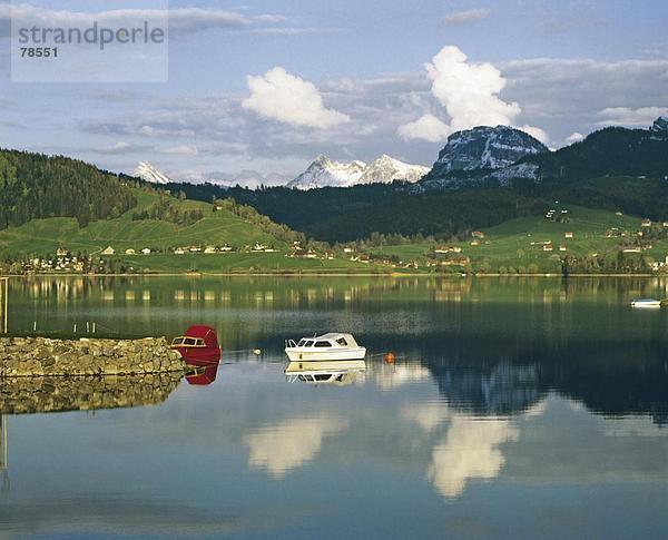 Landschaftlich schön landschaftlich reizvoll Europa Berg See Boot Meer Schweiz
