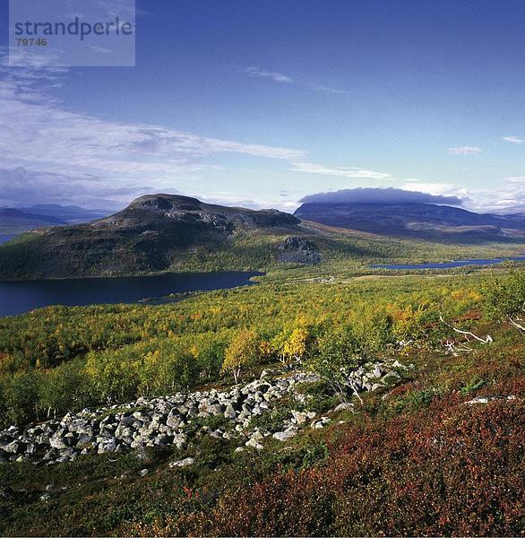 10761138  Fjells  in der Nähe von Artikel  Berg  Birke  blau  Himmel  helle  Farben  Rock Vegetation  Finnland  Berge  Felsen  gr