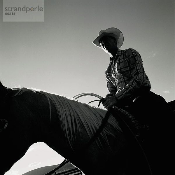 Landwirtschaft & Landwirtschaft. Landarbeiter. Reiten. Cowboy. Schwarz & Weiß Bild