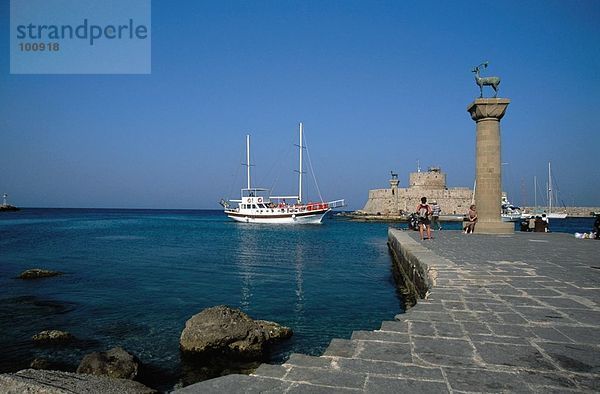 Fischereihafen Fischerhafen Segeln Hintergrund Schiff Festung Dodekanes Griechenland Rhodos