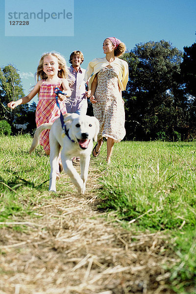 Mädchen Spaziergang Hund auf dem Land