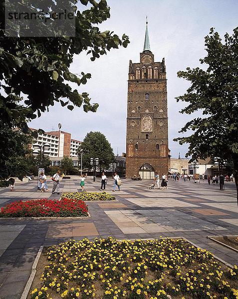 Touristen an alten Turm  Rostock  Deutschland