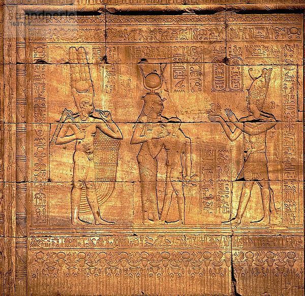 Hieroglyphen an Wand des Tempels  Hathor Tempel  Dendara  Ägypten