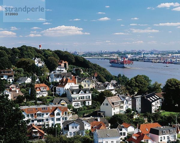 Küste Stadt Ansicht Elbe Hamburg - Deutschland Luftbild Fernsehantenne Deutschland