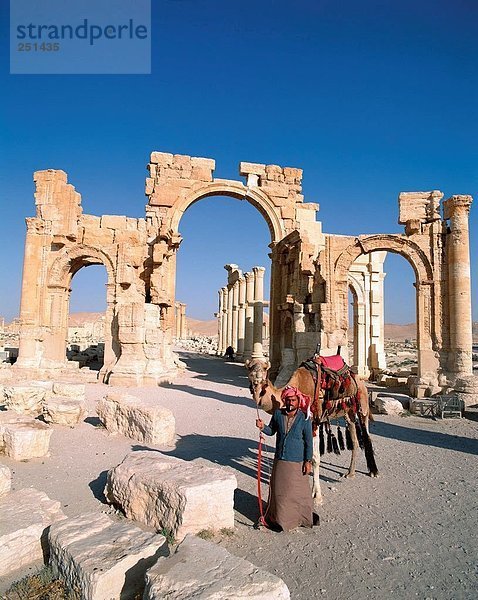 10214446  Bögen ein Gewölbe  Kamel  Palmyra  Ruinen  Syrien  Treiber  antike  Altertum