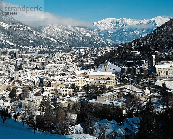 Europa Berg Winter Stadt Großstadt Draufsicht Kanton Graubünden Chur Schweiz