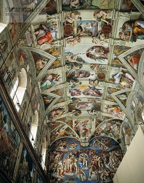 10408443  Decke  Gemälde  ganze Sicht  Italien  Europa  Michelangelo  erneuert  Sixtinische Kapelle  Vatikan  Bild