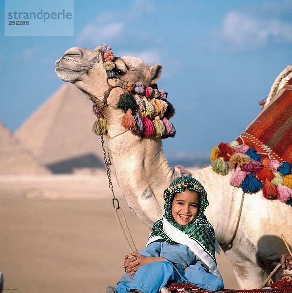 10141274  Ägypten  Nordafrika  Kamel  kleine  Mädchen  Porträt  pyramid