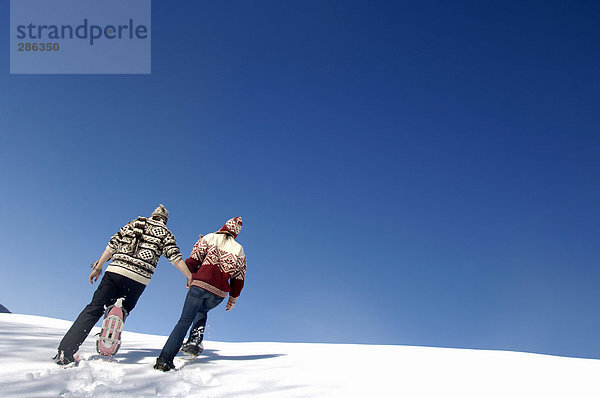 Junges Paar im Schnee  Rückansicht