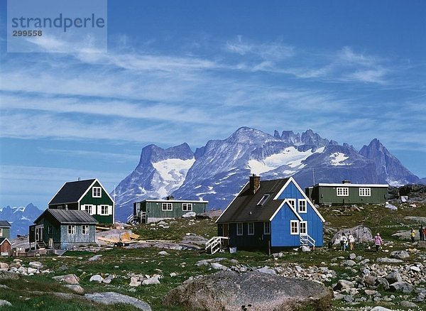 Berg Gebäude Schneedecke Hintergrund Grönland