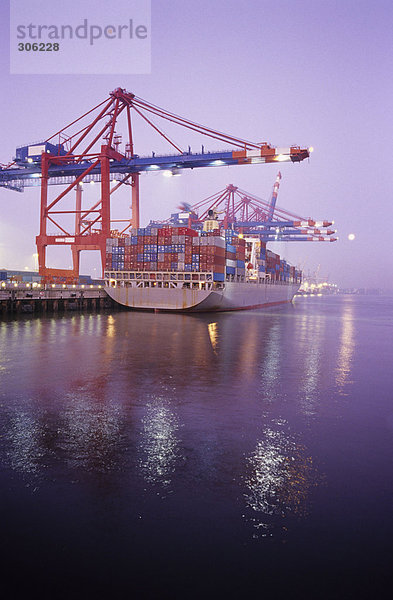 Deutschland  Hamburg  Containerschiff im Waltershofer Hafen am Kai Predoehl