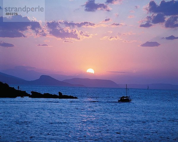 Himmel Küste Boot Meer Insel Abenddämmerung Griechenland Hydra Mittelmeer Dämmerung