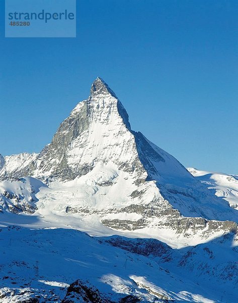 Landschaftlich schön landschaftlich reizvoll Europa Berg Matterhorn Alpen Sehenswürdigkeit Schnee Schweiz Kanton Wallis