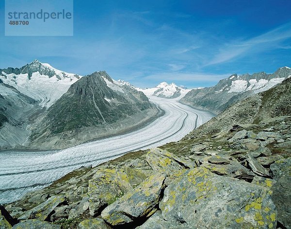 Felsbrocken Landschaftlich schön landschaftlich reizvoll Berg Steilküste Gletscher Alpen Kanton Wallis