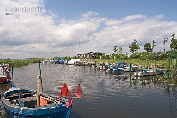 Boote vor Anker im Fluss  Mecklenburg-Vorpommern  Deutschland