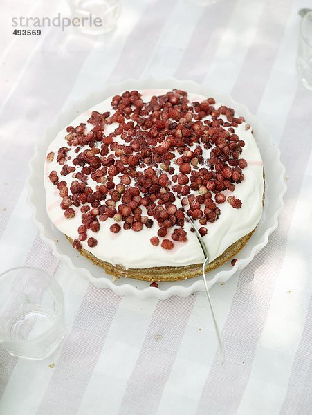 Ein Kuchen mit roten Beeren.